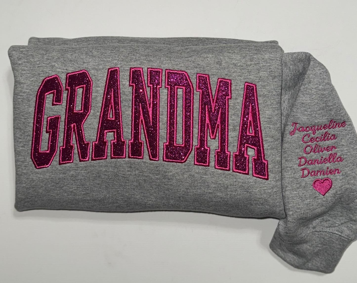 Custom Grandma Embroidered Sweatshirt with Names on Sleeves | Personalized Gift for Grandma, Nana, Mama
