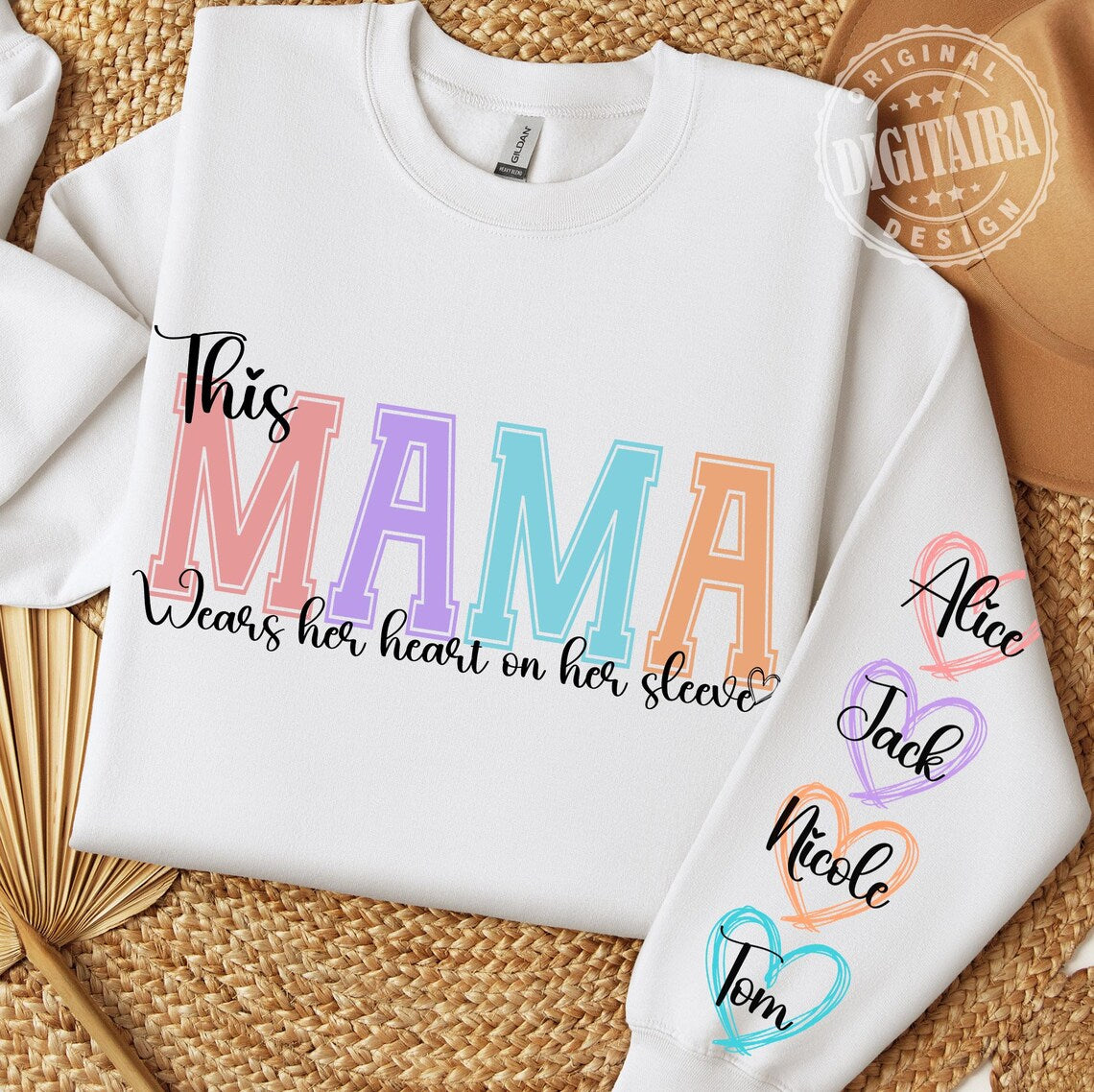 This Mama Wears Her Heart on Her Sleeve Custom Sweatshirt