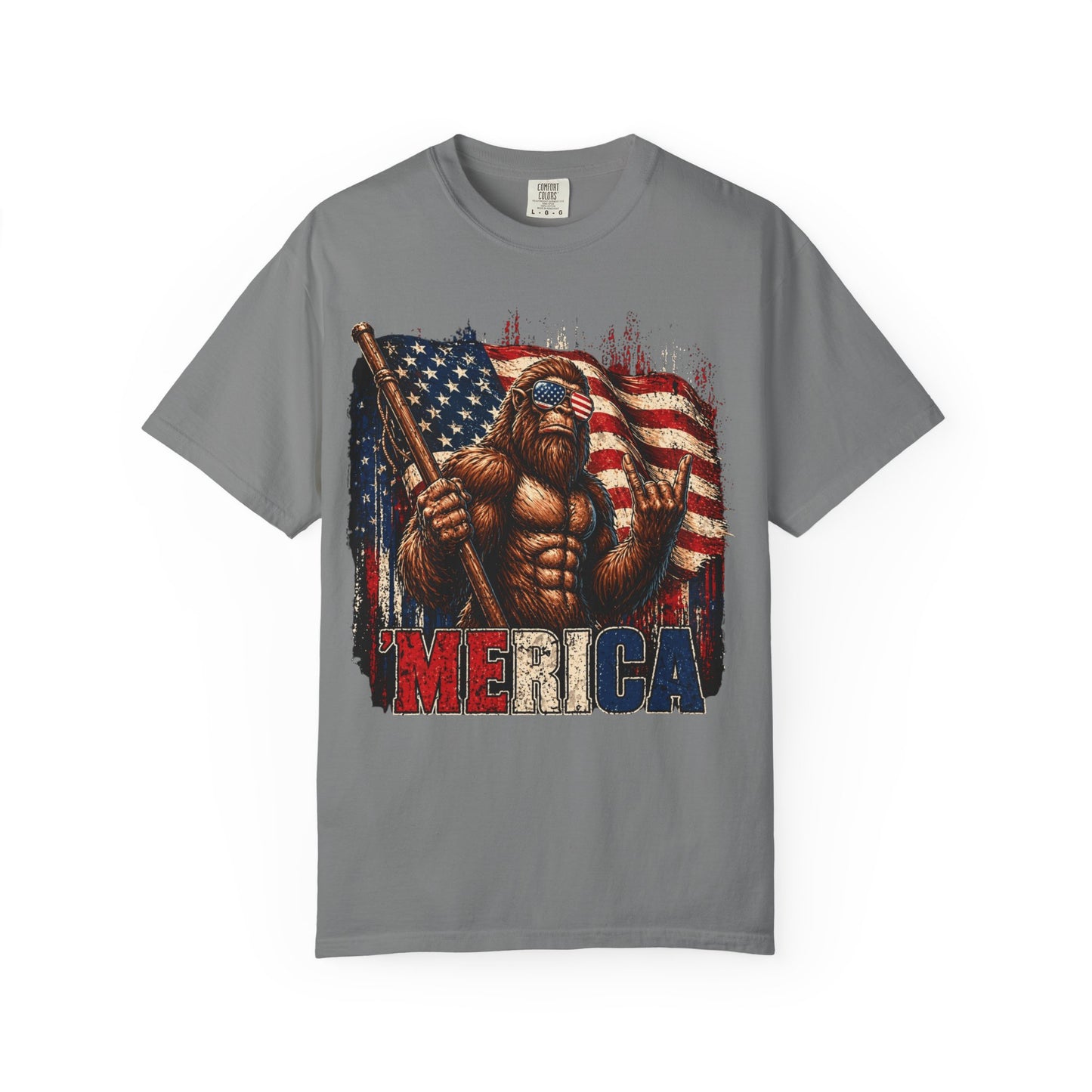 Bigfoot Merica Shirt | Patriotic Sasquatch American Flag Fourth of July Graphic Tee