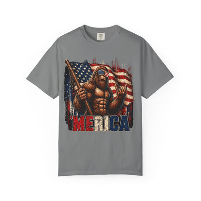 Bigfoot Merica Shirt | Patriotic Sasquatch American Flag Fourth of July Graphic Tee
