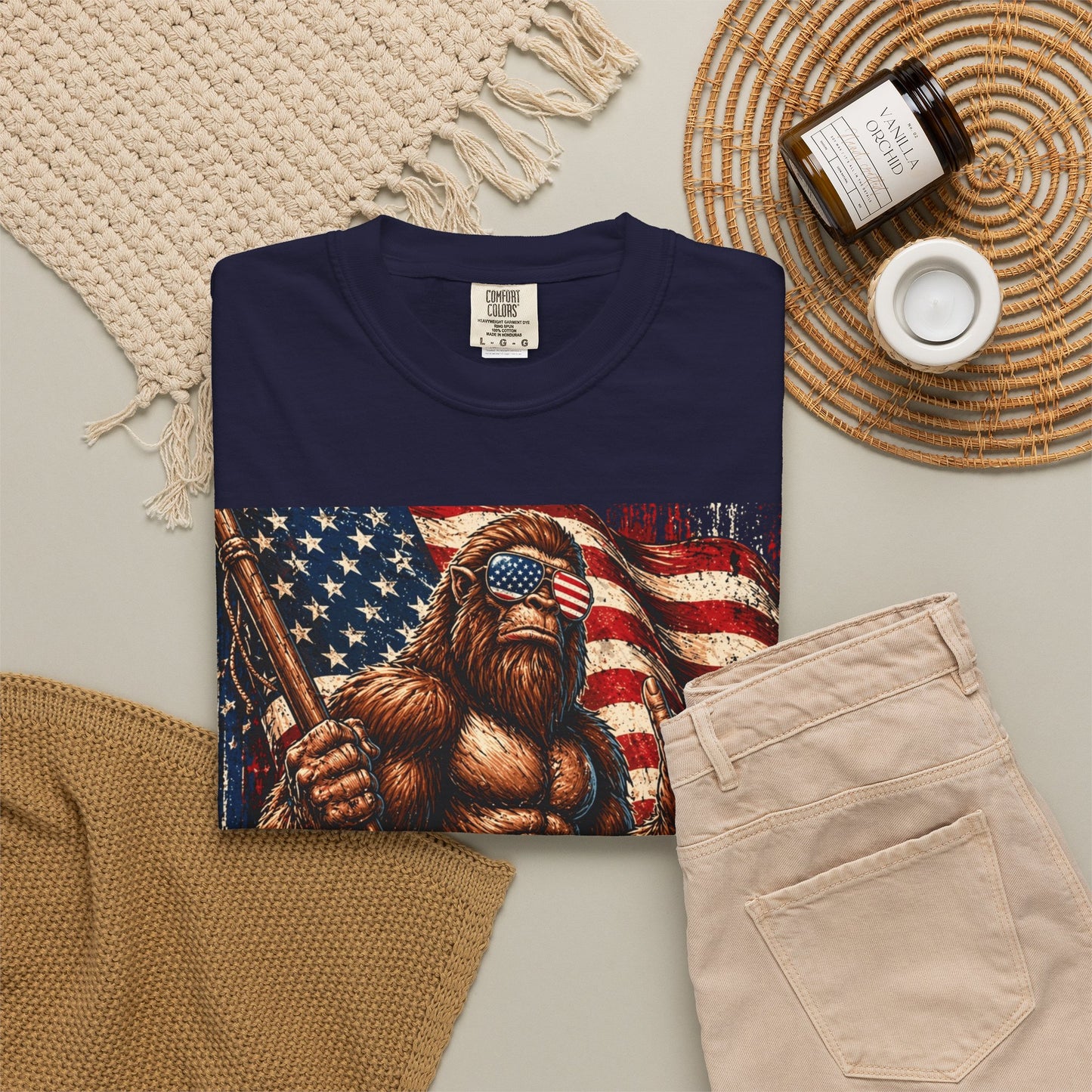 Bigfoot Merica Shirt | Patriotic Sasquatch American Flag Fourth of July Graphic Tee