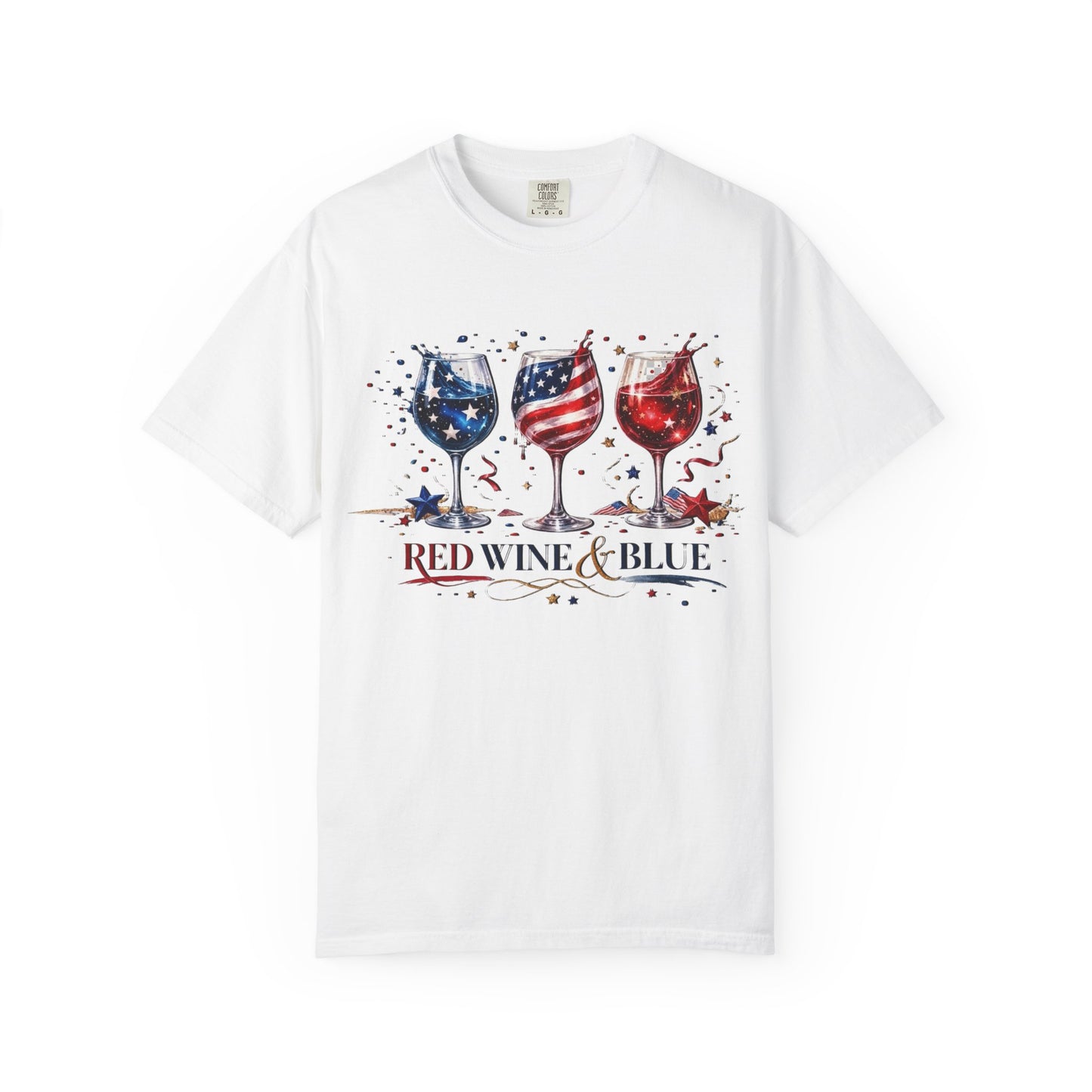 Red Wine & Blue Shirt, Patriotic Wine Lover Tee, Fourth of July Wine Glass T-Shirt, USA Flag Wine Shirt, Independence Day Party Top for Women