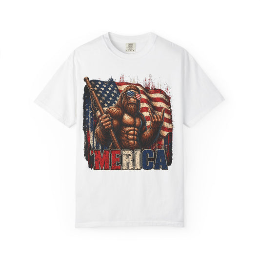 Bigfoot Merica Shirt | Patriotic Sasquatch American Flag Fourth of July Graphic Tee