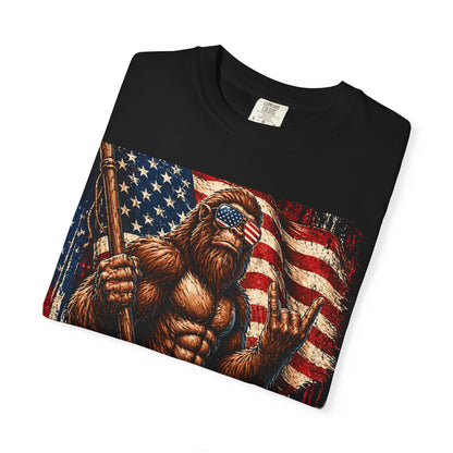 Bigfoot Merica Shirt | Patriotic Sasquatch American Flag Fourth of July Graphic Tee