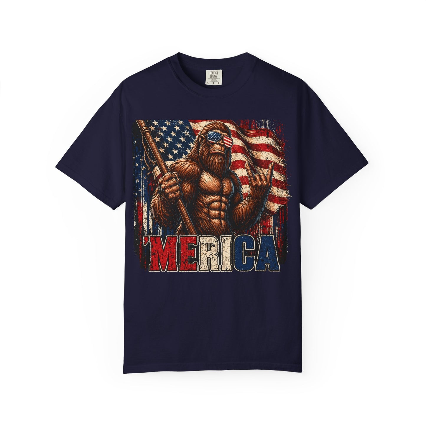 Bigfoot Merica Shirt | Patriotic Sasquatch American Flag Fourth of July Graphic Tee