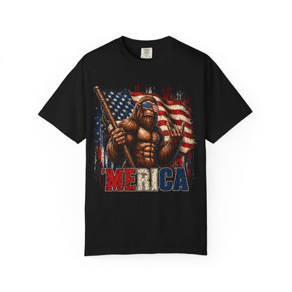 Bigfoot Merica Shirt | Patriotic Sasquatch American Flag Fourth of July Graphic Tee