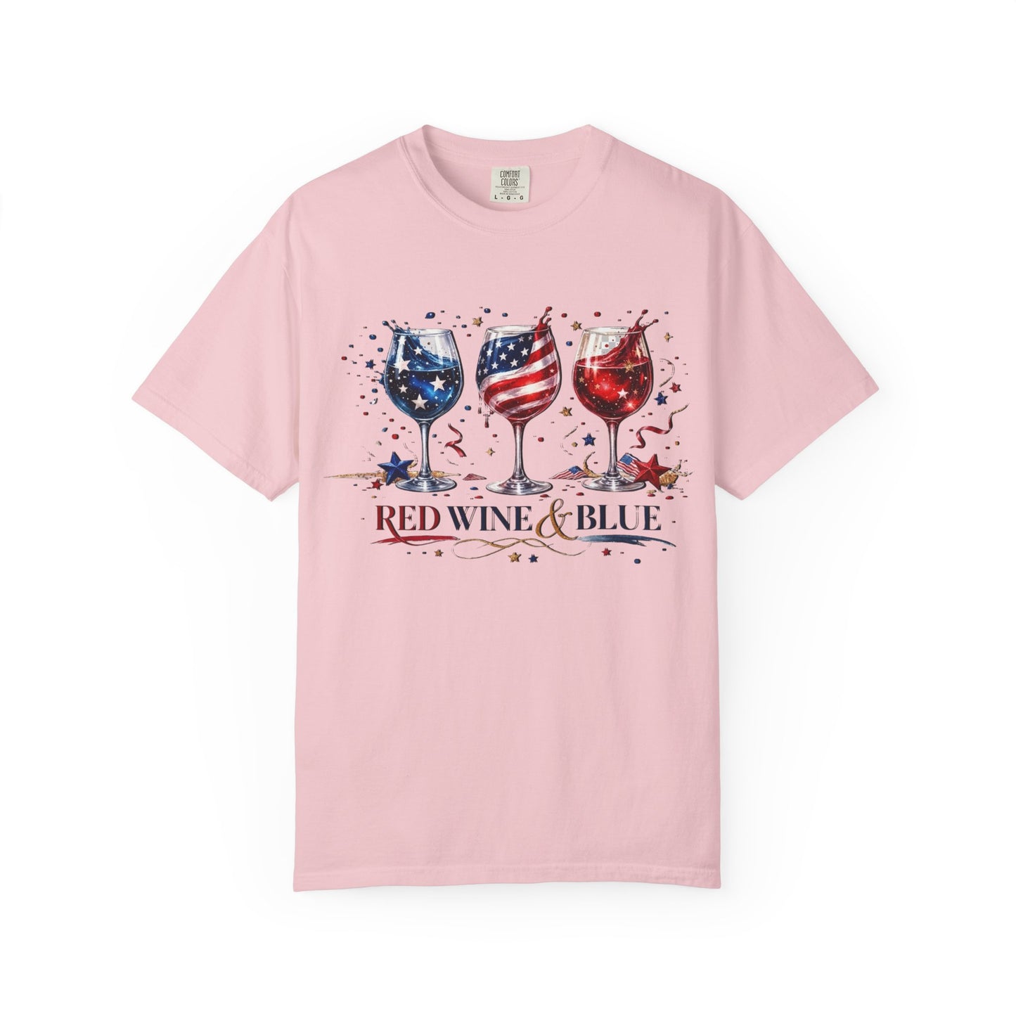 Red Wine & Blue Shirt, Patriotic Wine Lover Tee, Fourth of July Wine Glass T-Shirt, USA Flag Wine Shirt, Independence Day Party Top for Women
