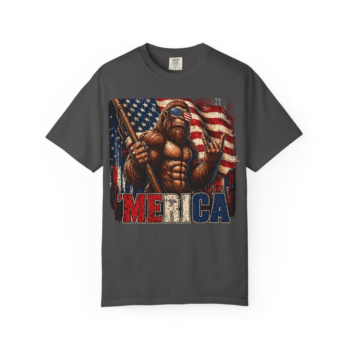 Bigfoot Merica Shirt | Patriotic Sasquatch American Flag Fourth of July Graphic Tee