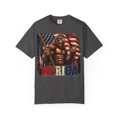Bigfoot Merica Shirt | Patriotic Sasquatch American Flag Fourth of July Graphic Tee