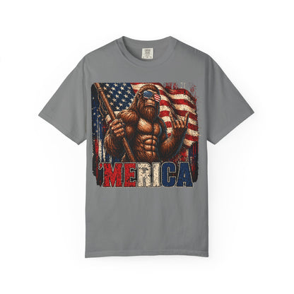 Bigfoot Merica Shirt | Patriotic Sasquatch American Flag Fourth of July Graphic Tee