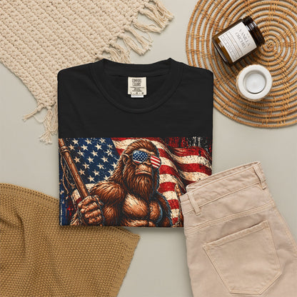 Bigfoot Merica Shirt | Patriotic Sasquatch American Flag Fourth of July Graphic Tee