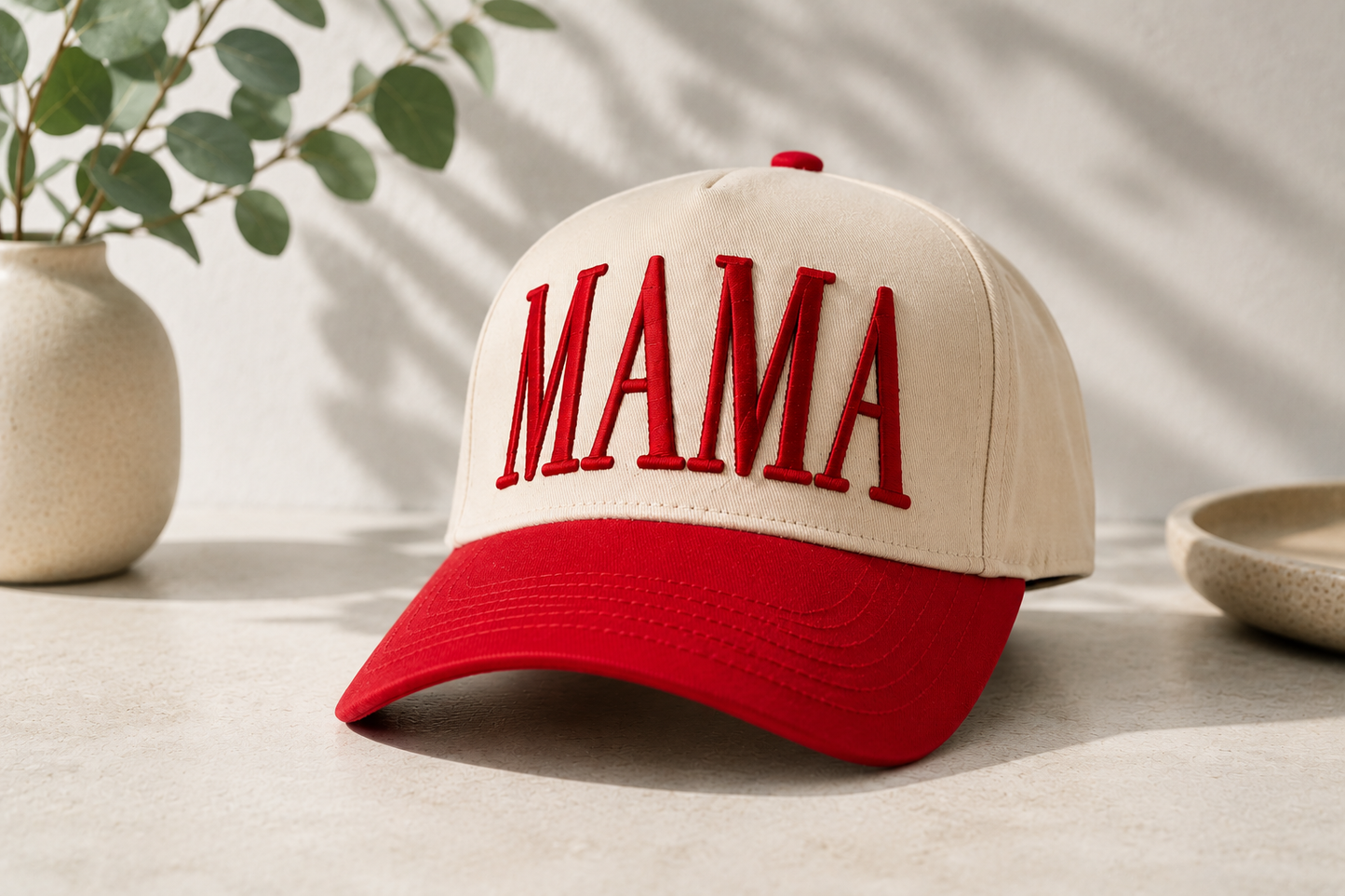 MAMA Embroidered Otto Cap | Premium Two-Tone Trucker Hat for Moms | Stylish Neutral Baseball Hat