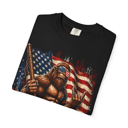 Bigfoot Merica Shirt | Patriotic Sasquatch American Flag Fourth of July Graphic Tee