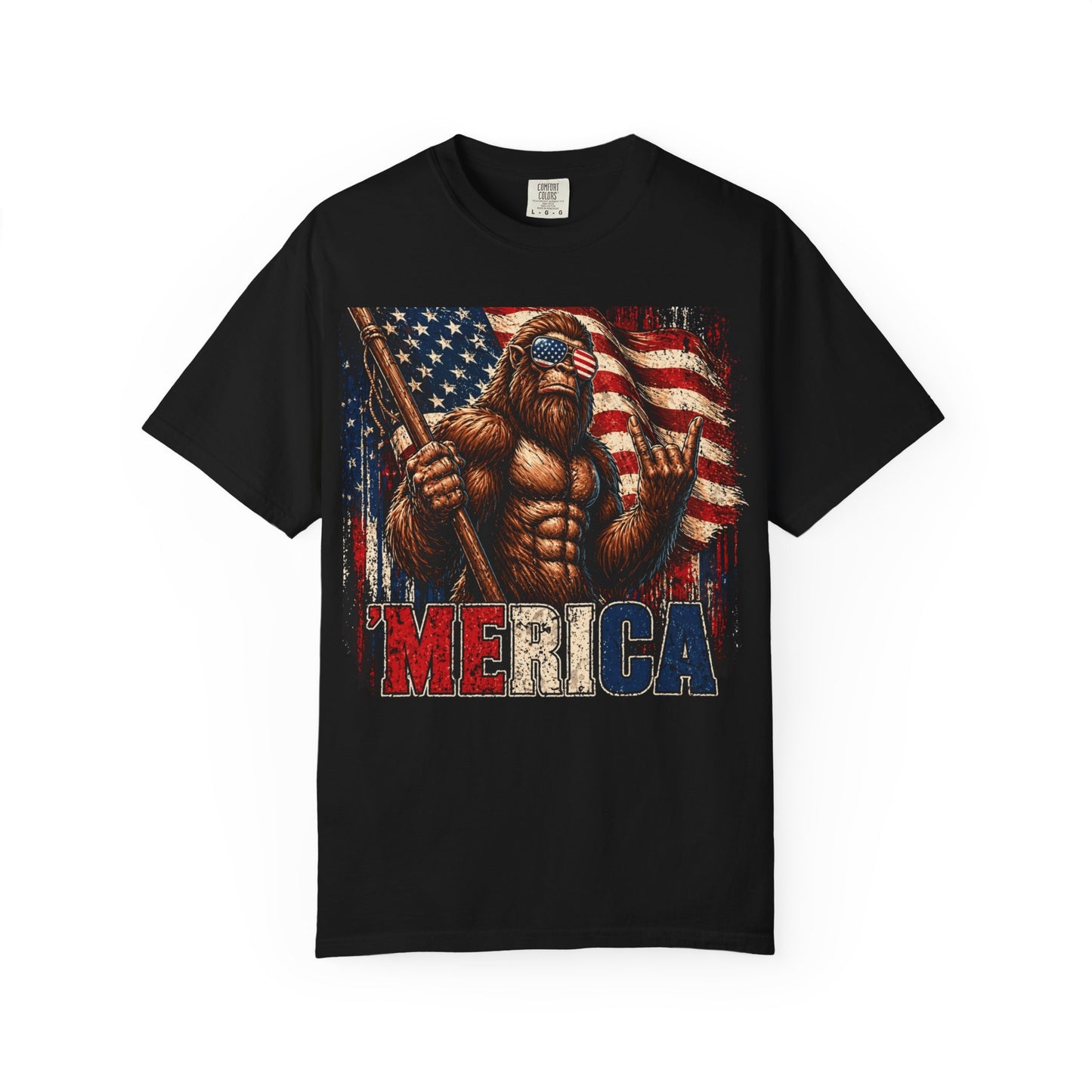 Bigfoot Merica Shirt | Patriotic Sasquatch American Flag Fourth of July Graphic Tee