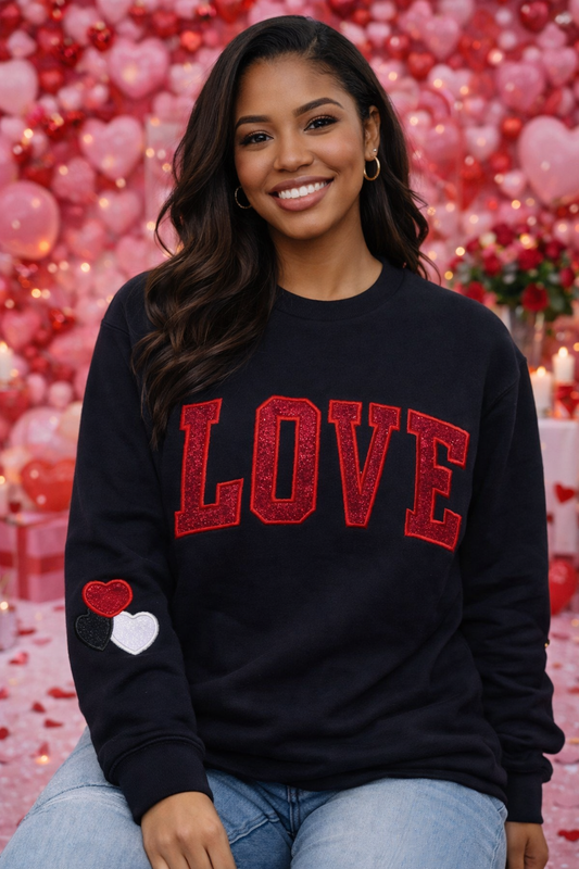 LOVE Embroidered Glitter Appliqué Sweatshirt – Valentine Crewneck
