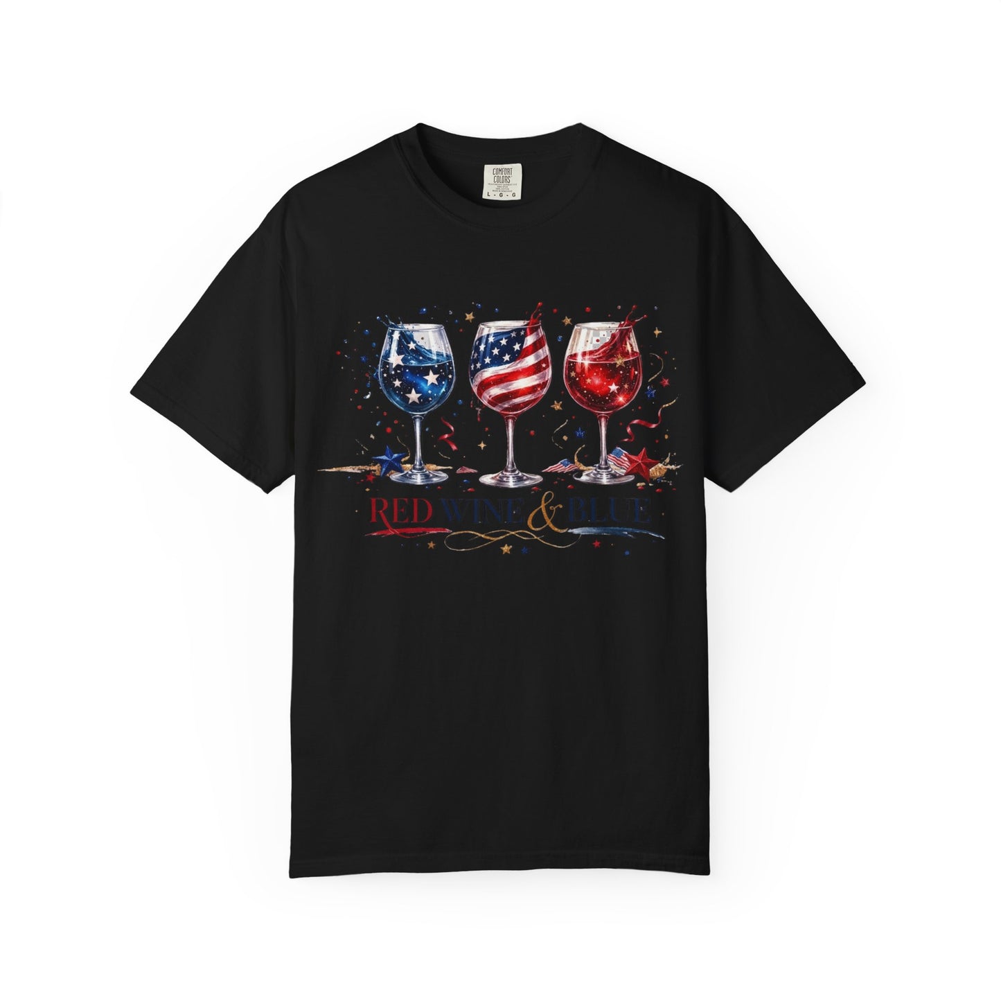 Red Wine & Blue Shirt, Patriotic Wine Lover Tee, Fourth of July Wine Glass T-Shirt, USA Flag Wine Shirt, Independence Day Party Top for Women