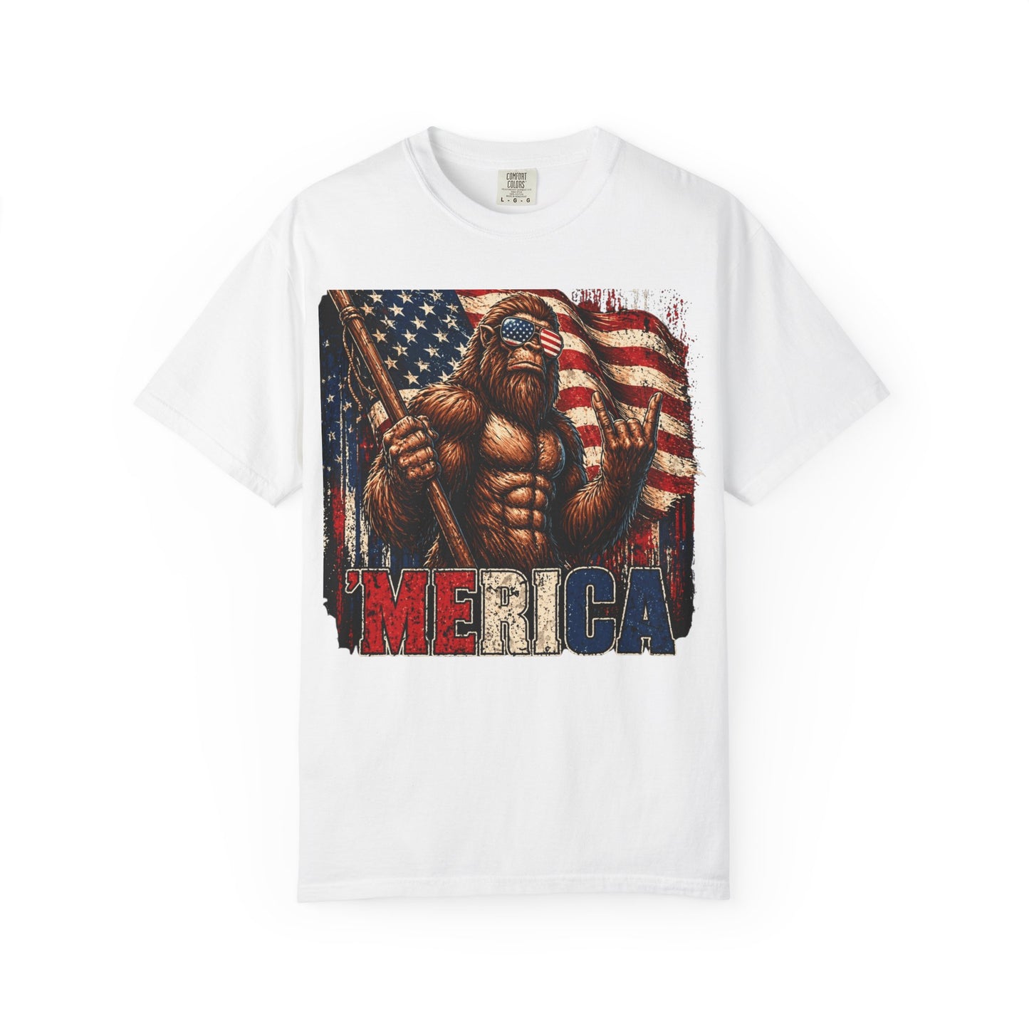 Bigfoot Merica Shirt | Patriotic Sasquatch American Flag Fourth of July Graphic Tee