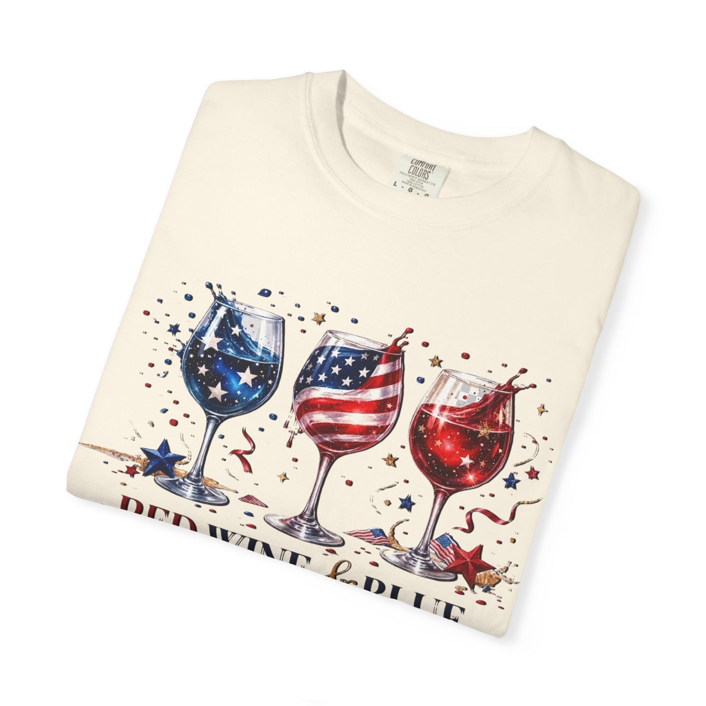 Red Wine & Blue Shirt, Patriotic Wine Lover Tee, Fourth of July Wine Glass T-Shirt, USA Flag Wine Shirt, Independence Day Party Top for Women