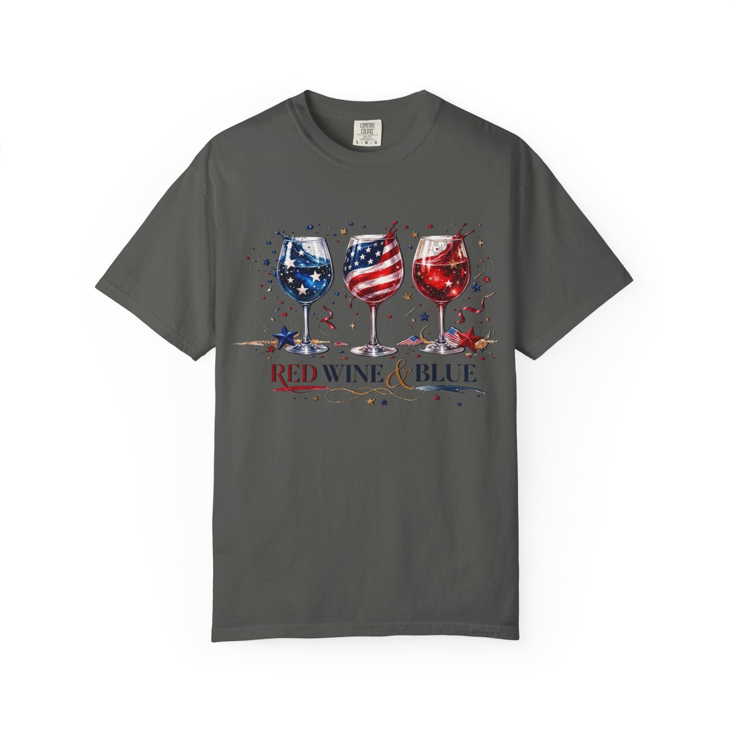 Red Wine & Blue Shirt, Patriotic Wine Lover Tee, Fourth of July Wine Glass T-Shirt, USA Flag Wine Shirt, Independence Day Party Top for Women