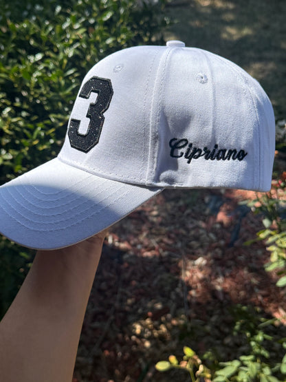 Custom Glitter Number Hat – Personalized Embroidered Baseball Cap | Sports Mom & Team Hat
