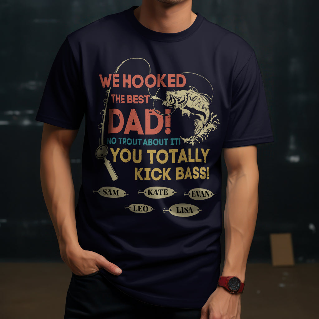 Personalized Hooked on Dad or Papa T-Shirt – Custom Gift with Kids' Names