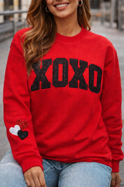 XOXO Embroidered Glitter Appliqué Sweatshirt – Valentine Crewneck