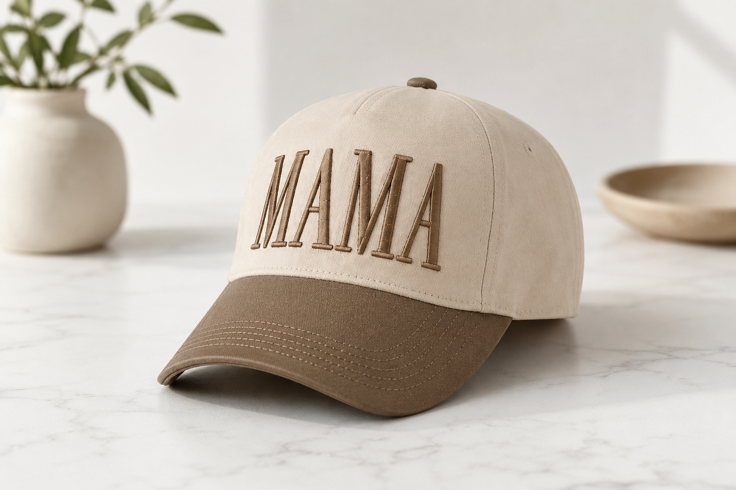 MAMA Embroidered Otto Cap | Premium Two-Tone Trucker Hat for Moms | Stylish Neutral Baseball Hat
