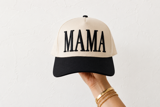 MAMA Embroidered Otto Cap | Premium Two-Tone Trucker Hat for Moms | Stylish Neutral Baseball Hat