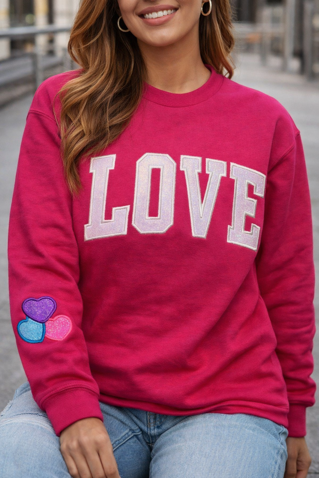 LOVE Embroidered Glitter Appliqué Sweatshirt – Valentine Crewneck
