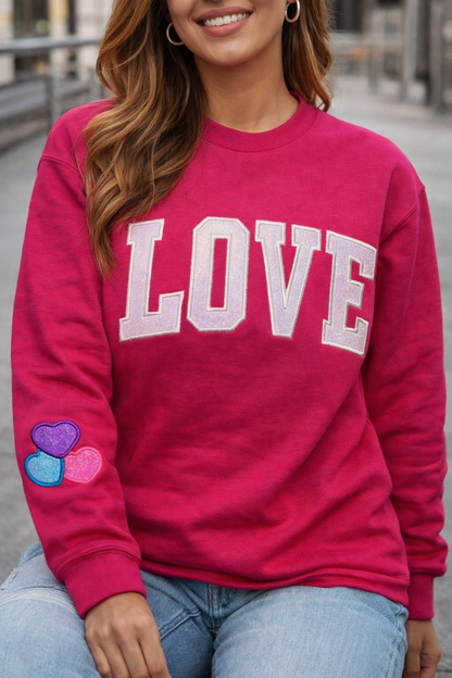 LOVE Embroidered Glitter Appliqué Sweatshirt – Valentine Crewneck