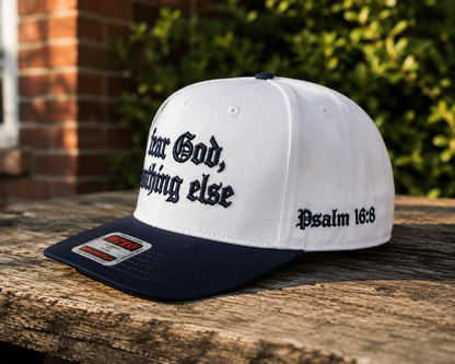 Fear God Nothing Else Embroidered OTTO Hat | Snapback Cap | Old English Faith Hat | Two-Tone White & Navy Baseball Cap