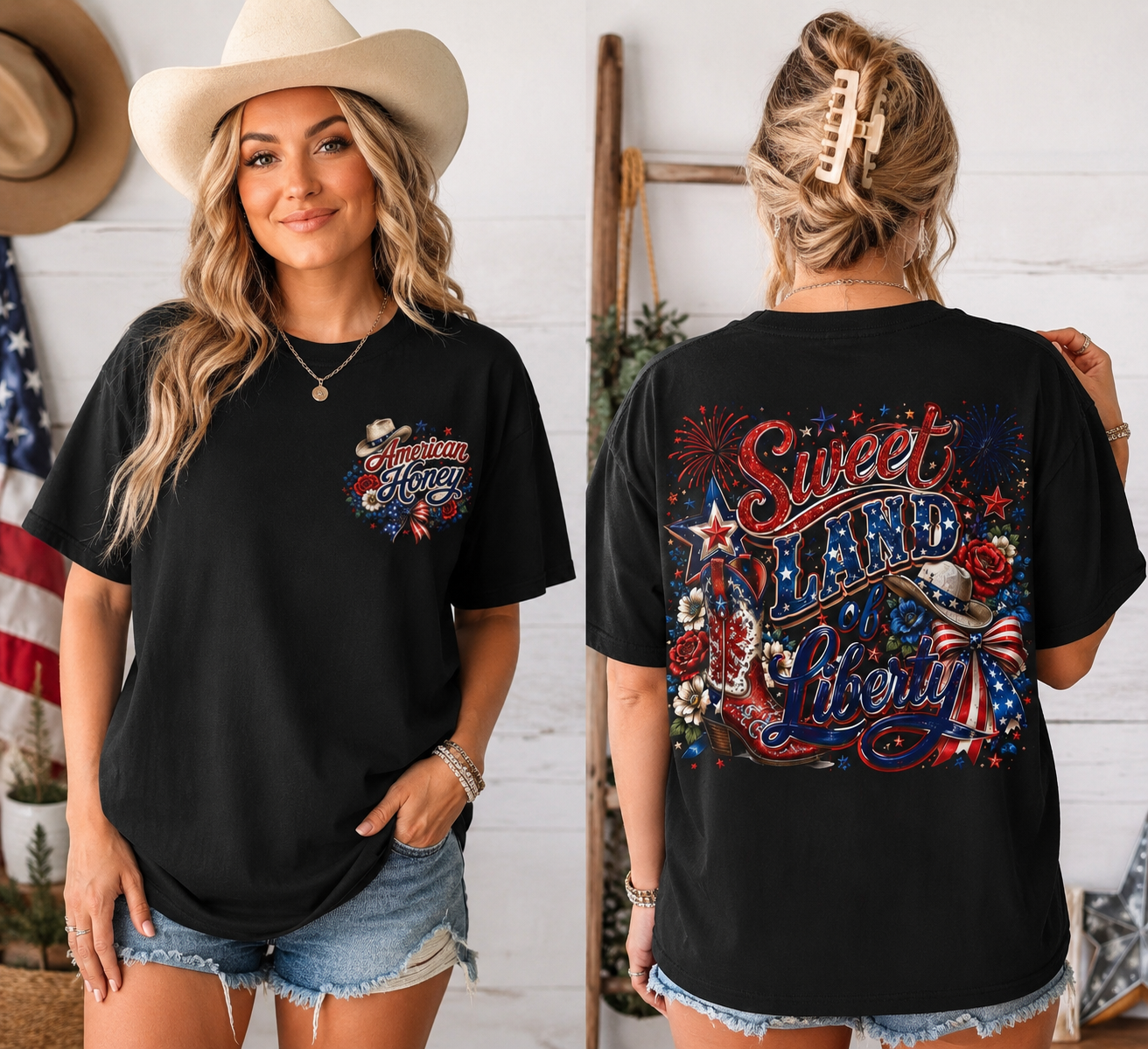 Sweet Land of Liberty Shirt | Patriotic Western Graphic Tee | American Honey Cowgirl Fourth of July Shirt