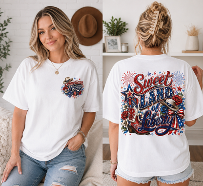 Sweet Land of Liberty Shirt | Patriotic Western Graphic Tee | American Honey Cowgirl Fourth of July Shirt