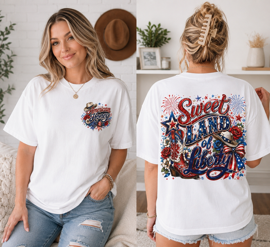 Sweet Land of Liberty Shirt | Patriotic Western Graphic Tee | American Honey Cowgirl Fourth of July Shirt