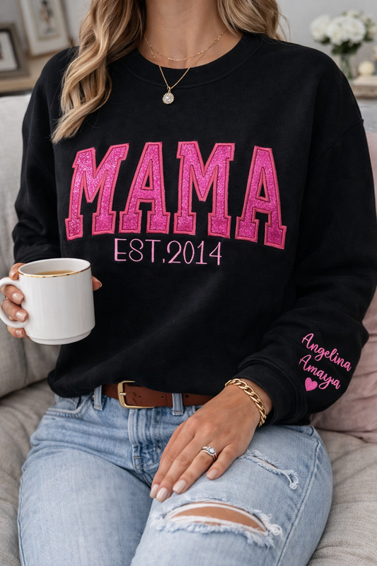 Custom MAMA Glitter Appliqué Sweatshirt
