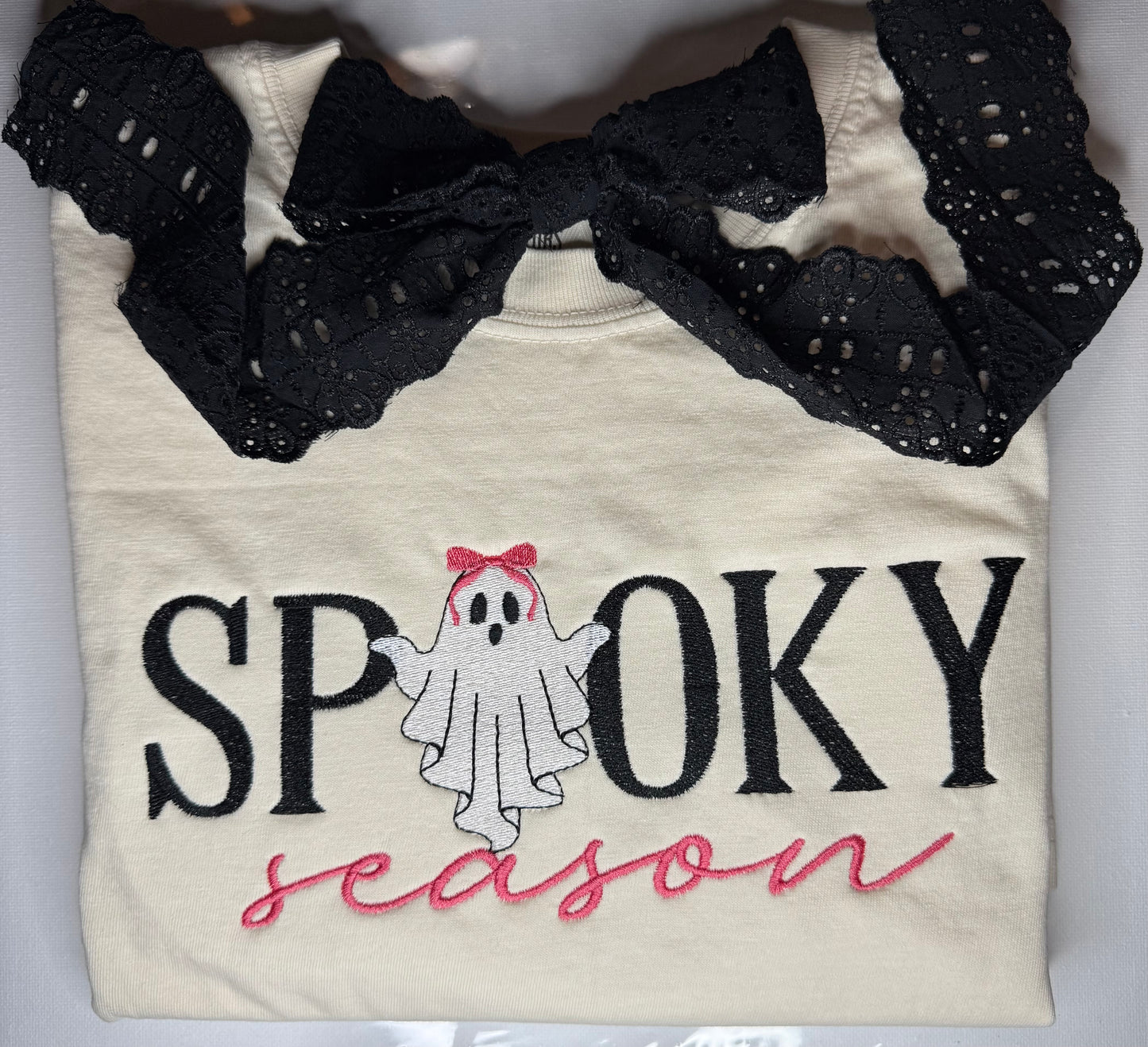 Spooky Season Embroidered Ghost Shirt – Halloween Tee for Fall Vibes