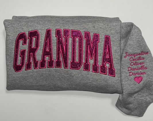Custom Grandma Embroidered Sweatshirt with Names on Sleeves | Personalized Gift for Grandma, Nana, Mama