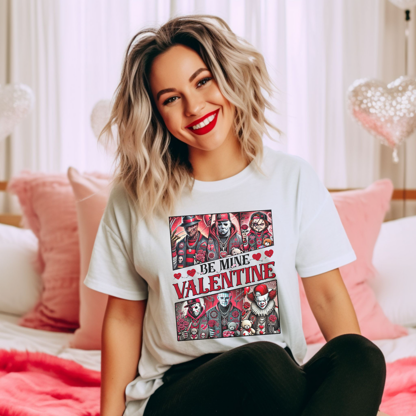 Be Mine Horror Graphic Tee for Women – Trendy, Comfortable, and Perfectly Creepy”