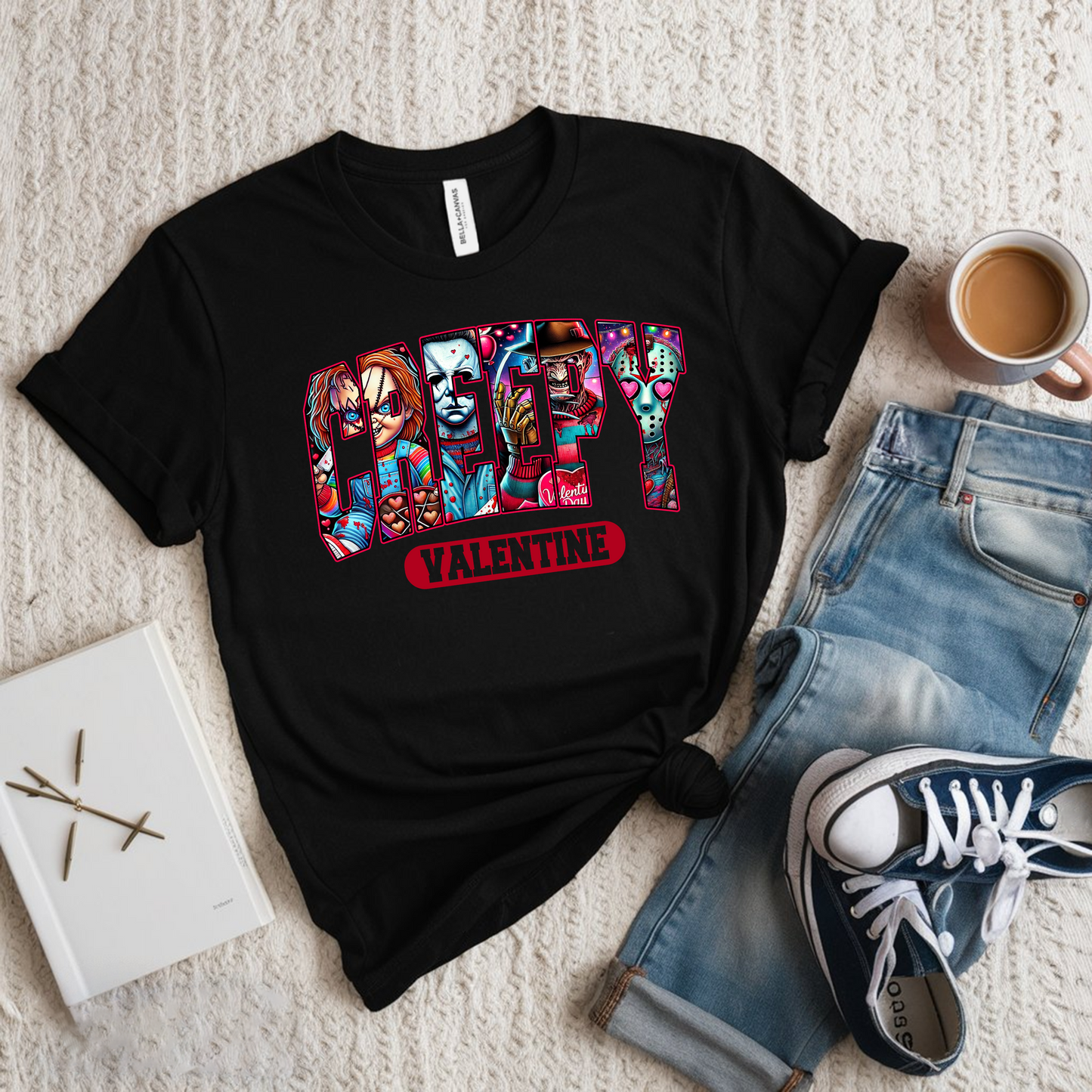 Creepy Valentine Women’s Graphic Tee – Your Favorite Horror Icons