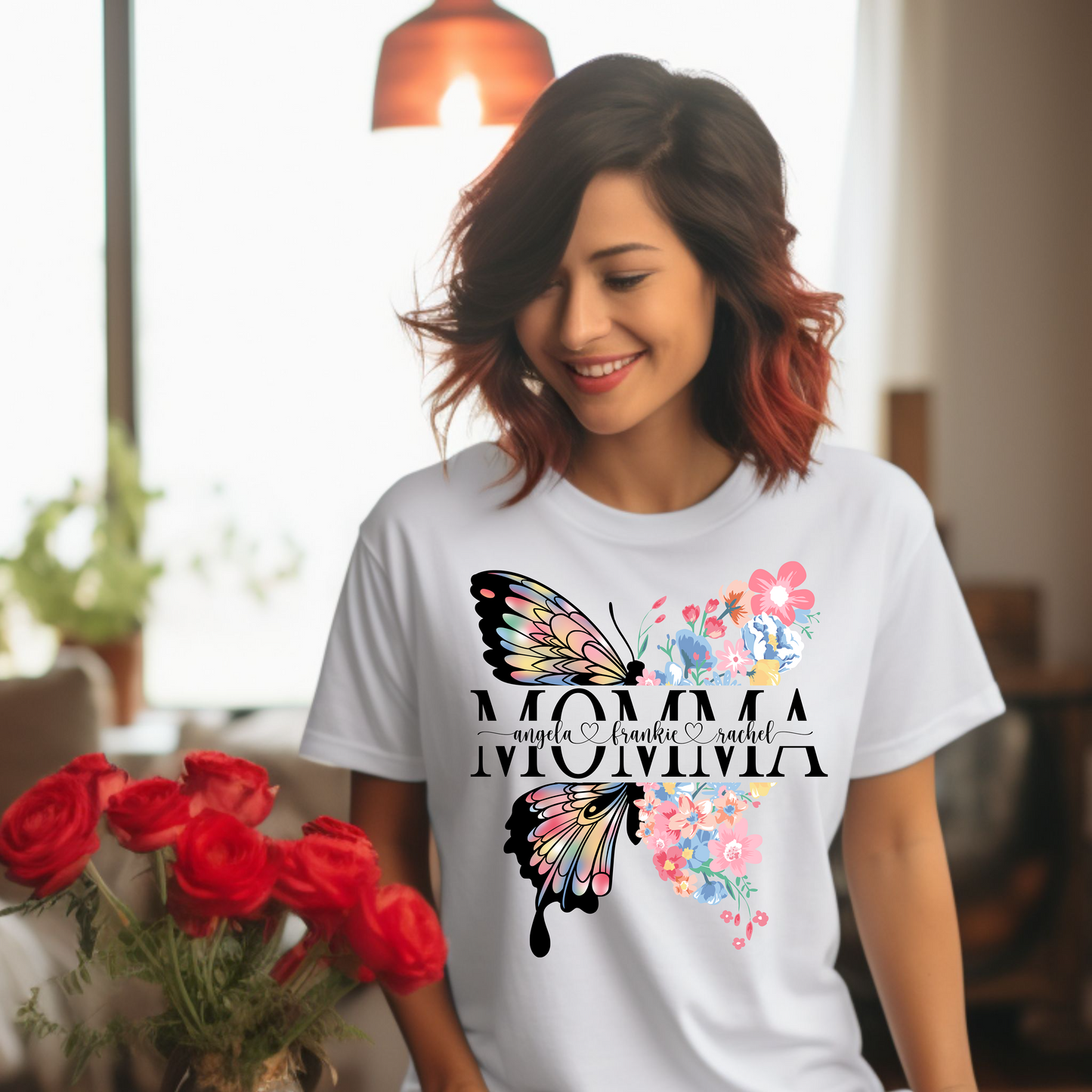 Personalized Butterfly & Floral T-Shirt – Custom Mom, Grandma, Nana, or Mimi Design