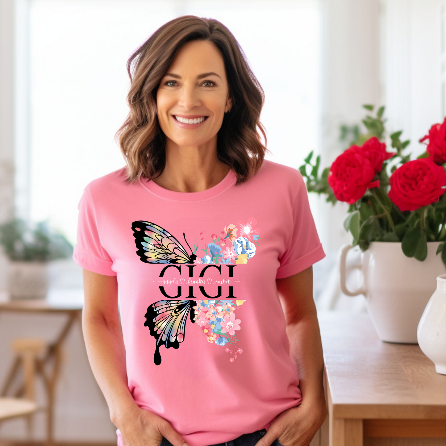 Personalized Butterfly & Floral T-Shirt – Custom Mom, Grandma, Nana, or Mimi Design