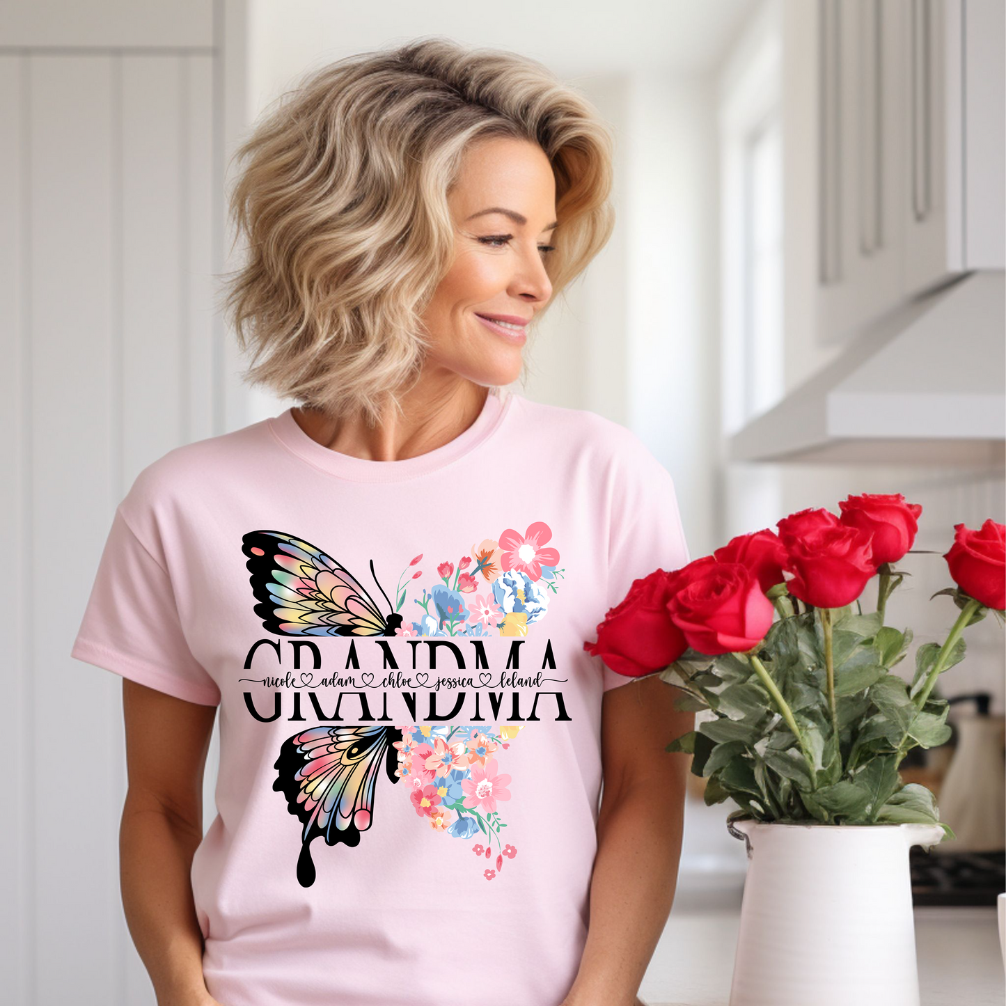 Personalized Butterfly & Floral T-Shirt – Custom Mom, Grandma, Nana, or Mimi Design