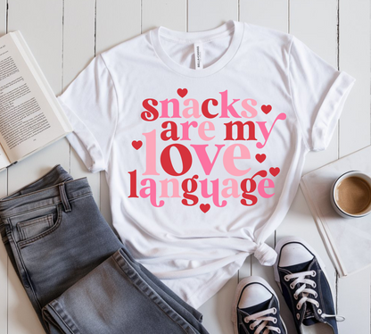 Snacks Are My Love Language Women’s Graphic Tee – Fun, Cozy, and Perfectly Relatable