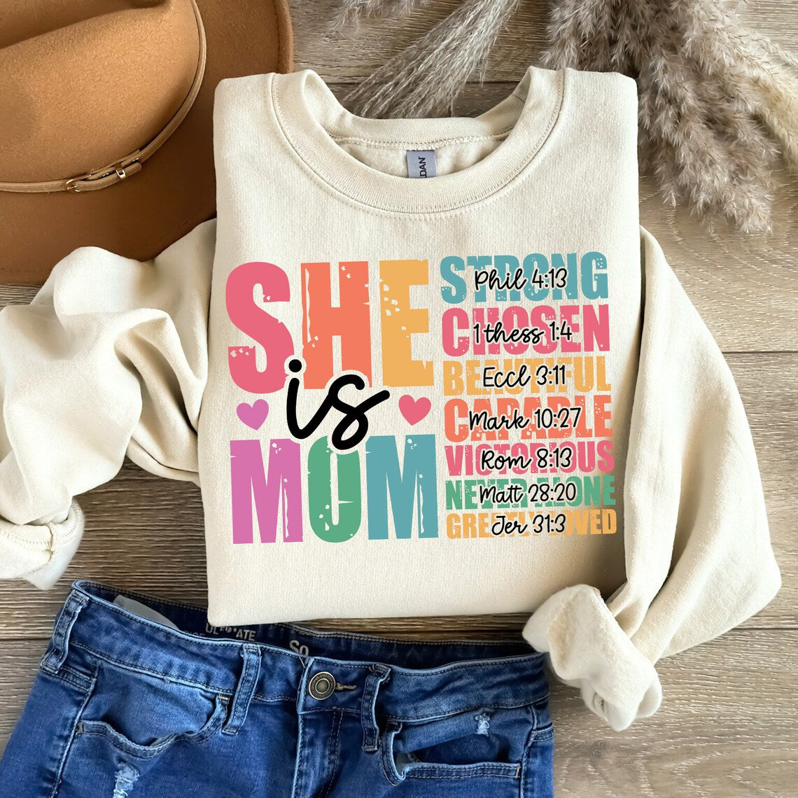 "She is Mom" Inspirational Christian Women's Sweatshirt – Cute, Faith-Filled Gift for Moms