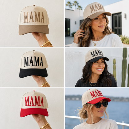 Black embroidered MAMA Otto trucker hat for women