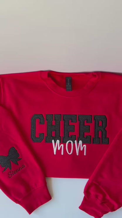Cheer Mom Custom Appliqué Sweatshirt – Personalized with Name + Glitter Bow